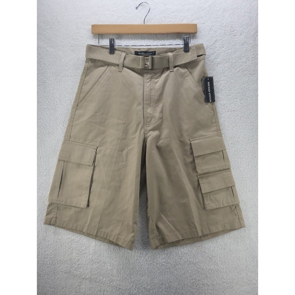 Men's Wicked Stitch Cargo Khaki Size 32 Multi Pockets Hiking Shorts